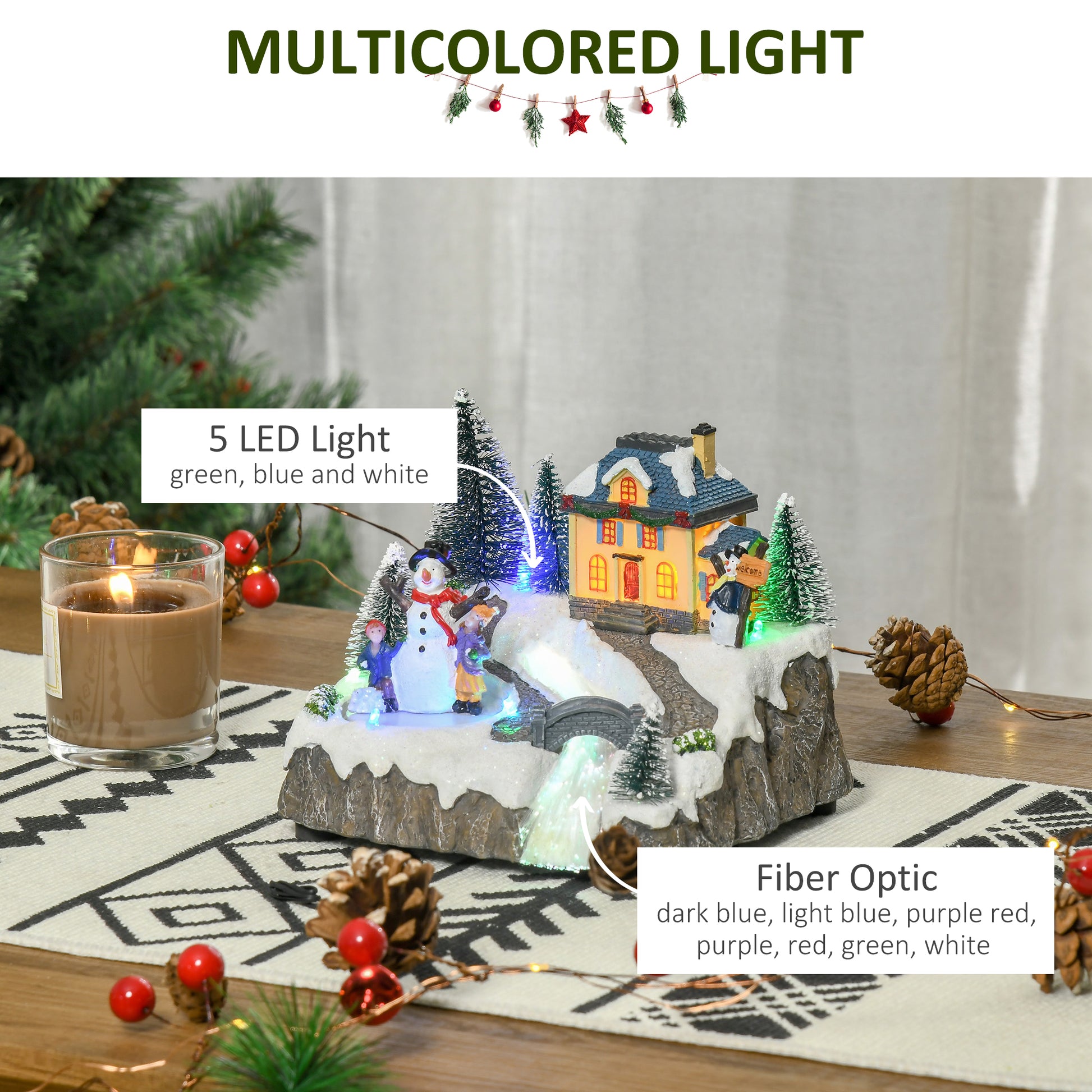 Homcom Animated Christmas Village Scene Musical Holiday Decoration with LED Light