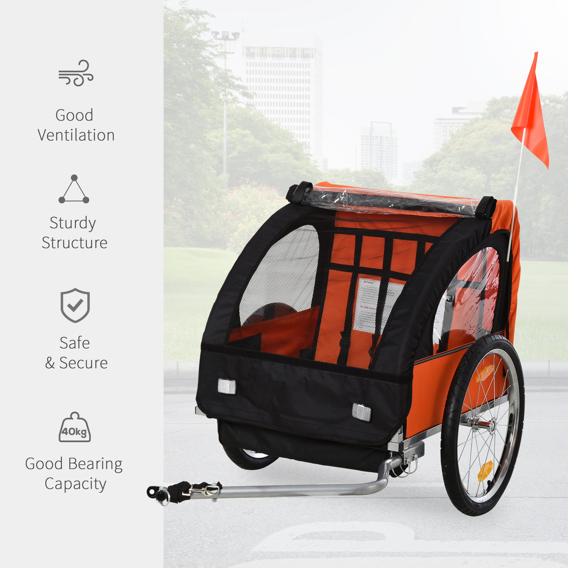 Homcom Trailer for Kids Steel Frame Children's 2-Seater Bike Trailer Orange