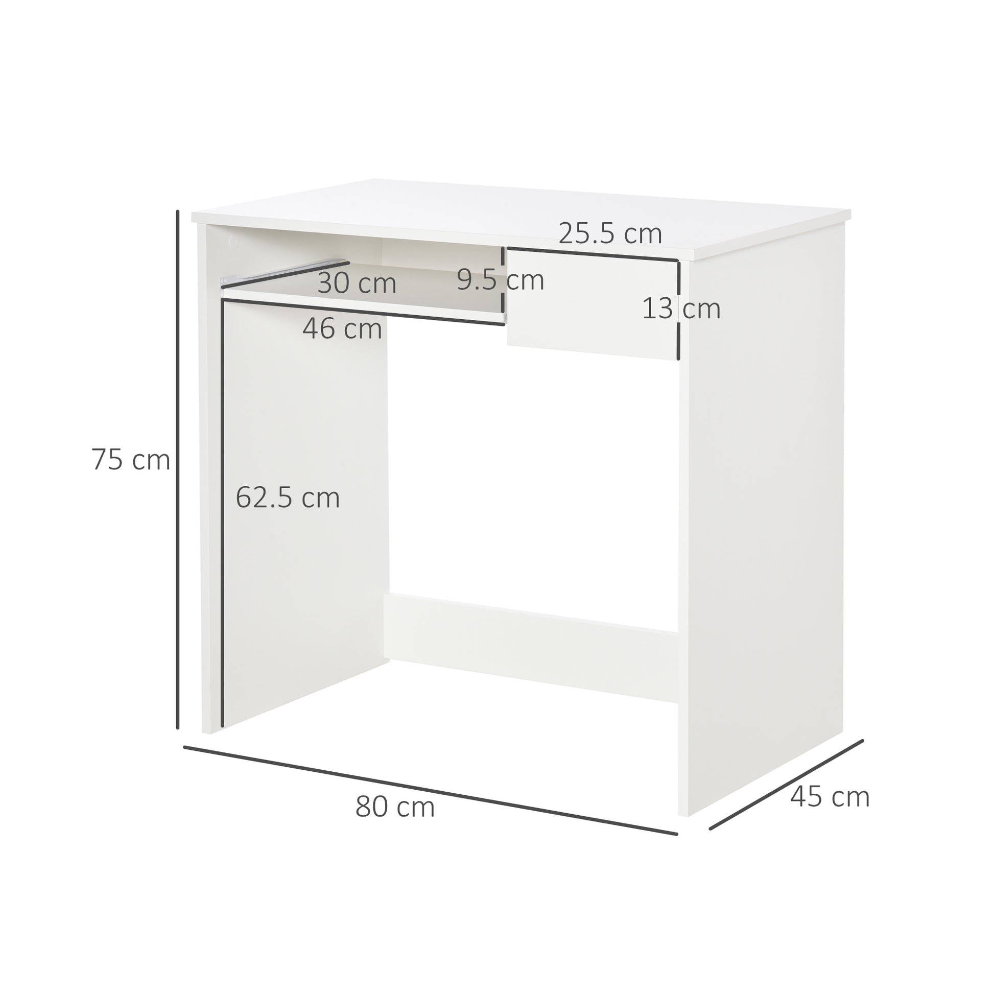 Homcom Compact Computer Table With Keyboard Tray Drawer Study Office Working Writing Desk White