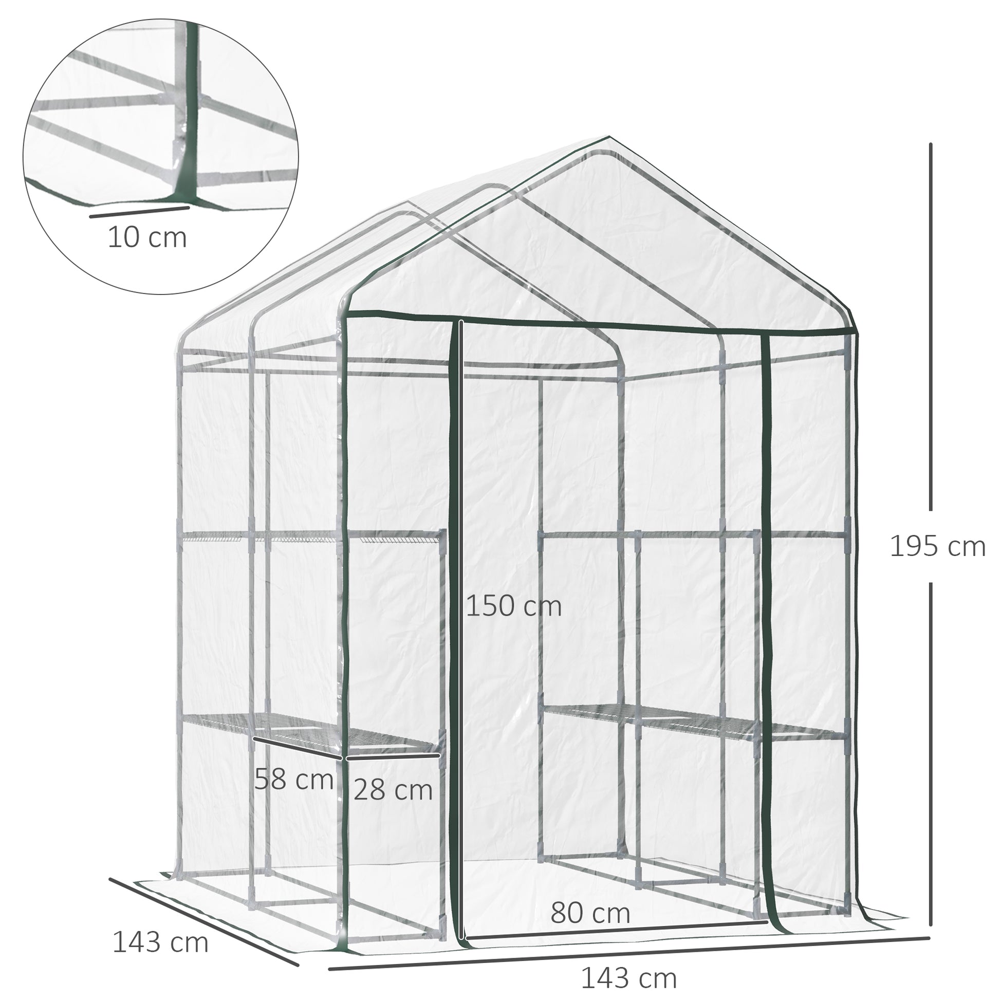 Outsunny Metal Frame Walk in Grow Herb Plant Portable Greenhouse Transparent 143 L x 143W x 195H cm