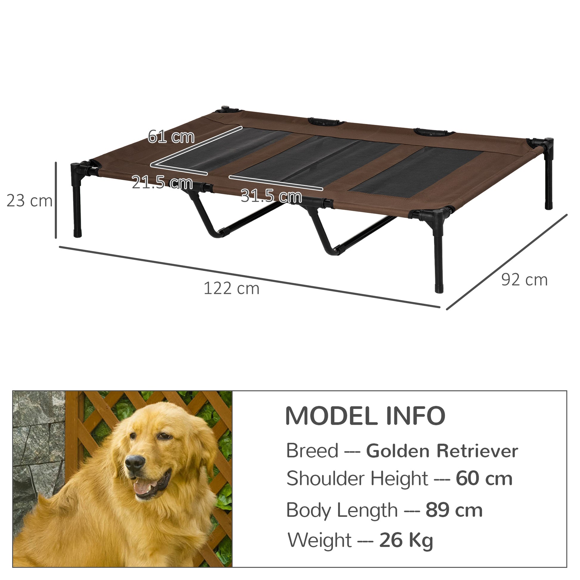 PawHut Raised Dog Bed Cooling Elevated Pet Cot with Breathable Mesh for Indoor Outdoor Use Brown