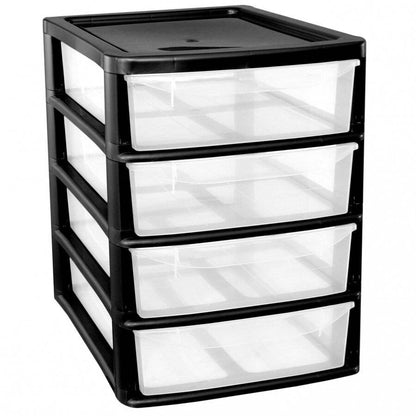 Plastic Storage Unit 4 Drawers 38 Litres - Clear & Black by Premier