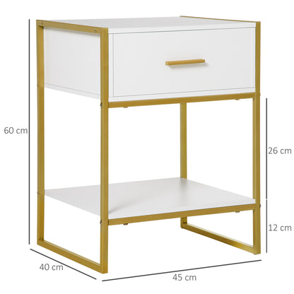 Homcom Elegant Gold-Tone Metal Frame Side Table With Drawer