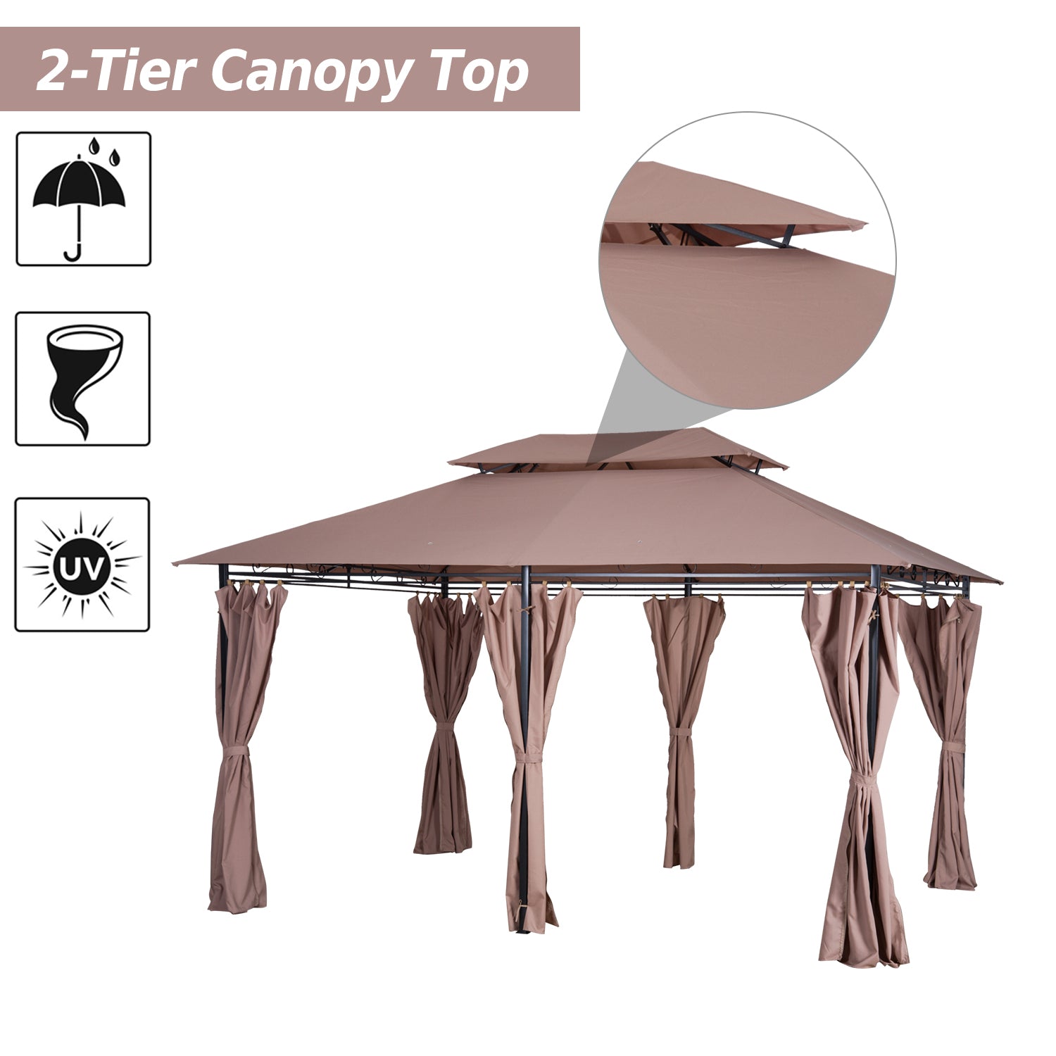 Outsunny 4m x 3(m) Metal Gazebo Canopy Party Tent Garden Pavillion Patio Shelter Pavilion with Curtains Sidewalls