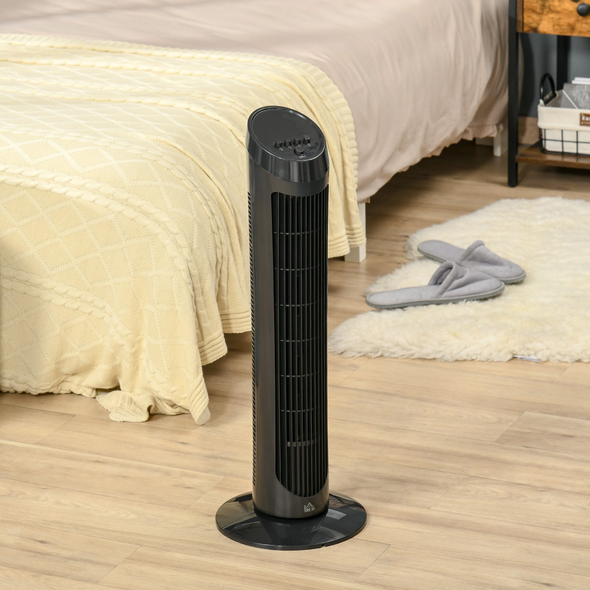 Homcom 30" Oscillating Tower Fan 3 Speed Mode Ultra Slim Indoor Air Refresher Cooling Machine Noise Reduction - Black