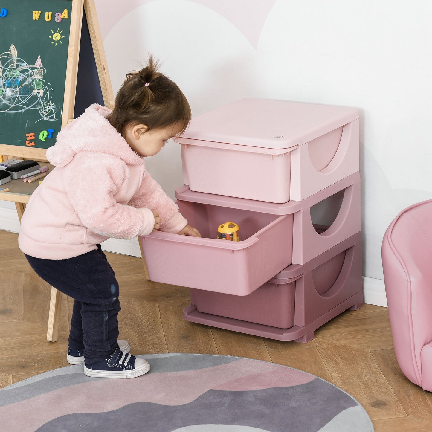 Homcom Kids Three-Tier Storage Unit  Pink