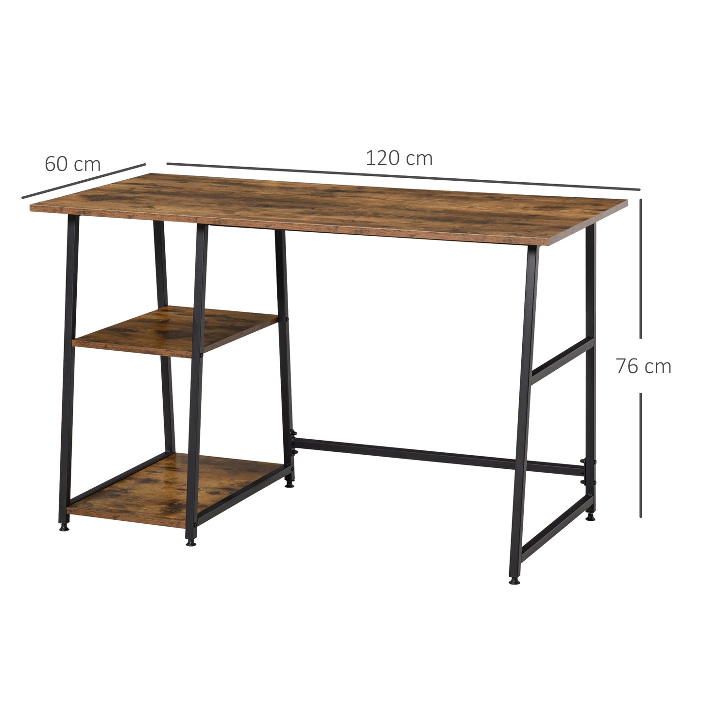 Homcom Writing Desk Working Station Home Office Table with 2 Shelves Steel Frame