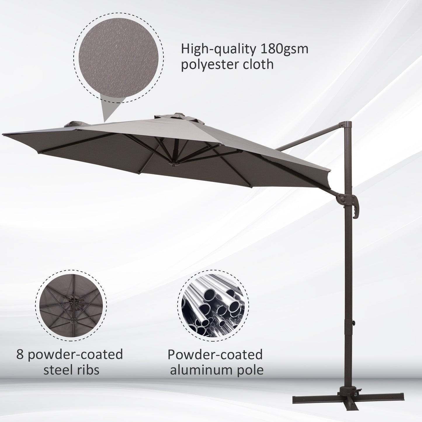 Outsunny 3m Cantilever Aluminium Frame Outdoor Garden Parasol Grey