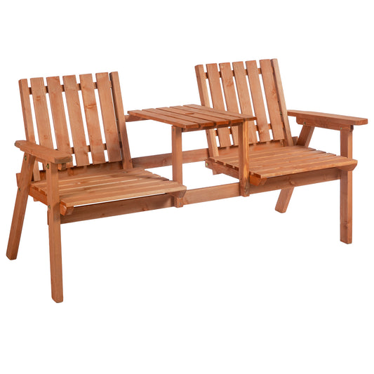 Outsunny 2-Seater Fir Wood Bench w/ Centre Table