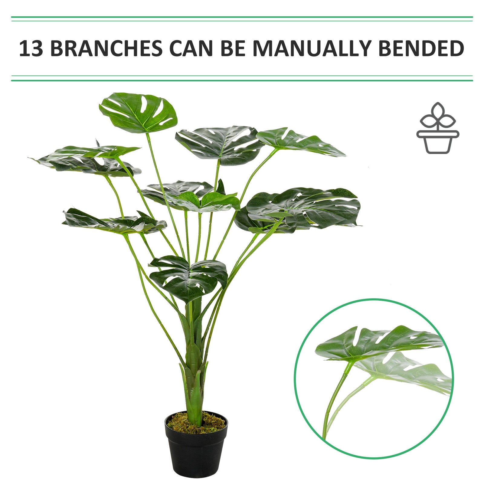 Homcom Decorative Artificial Monstera Plants in Pot Fake Plants for Home Indoor Outdoor Decor