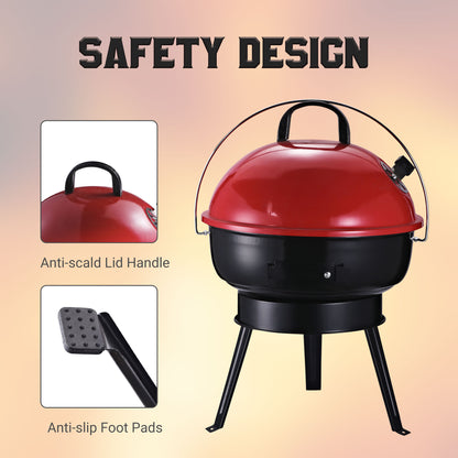 Outsunny Metal Portable Tripod Charcoal Bbq Grill Black Red