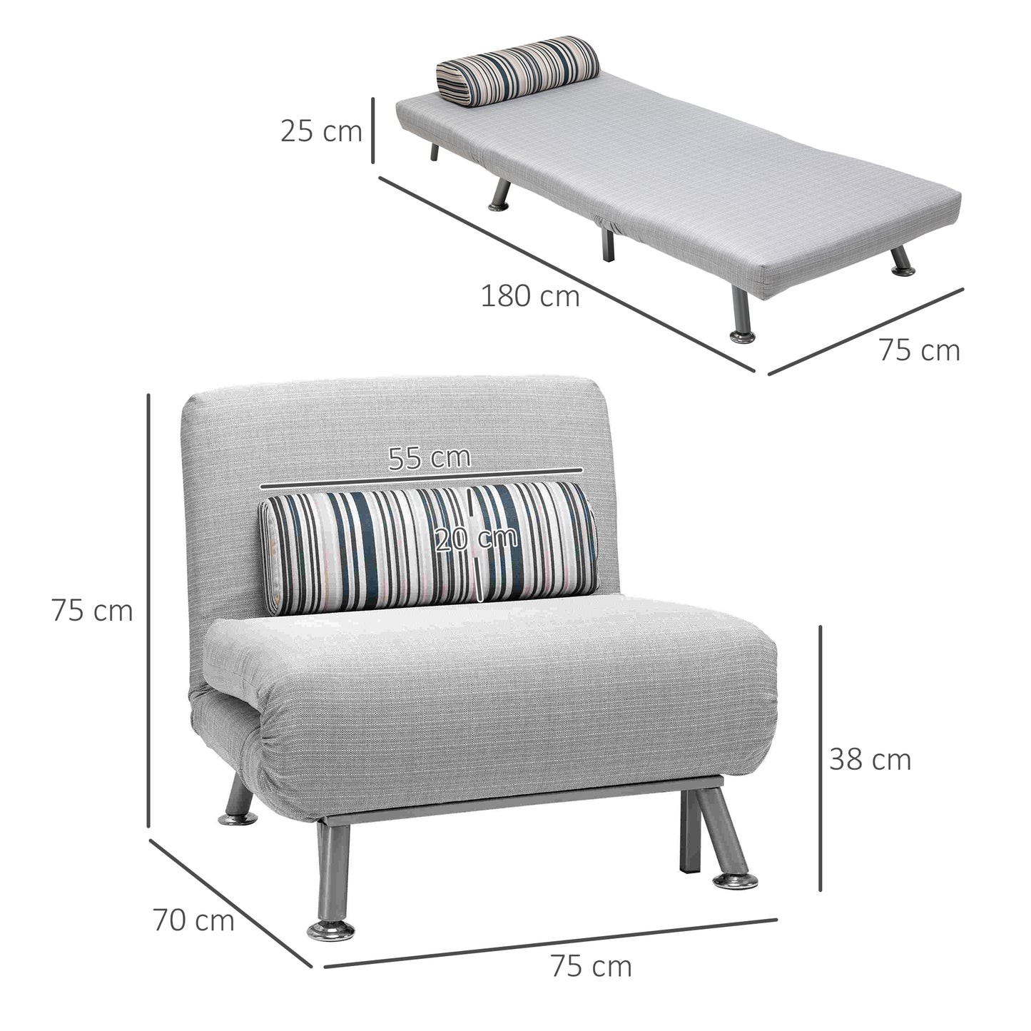 Homcom Adjustable Back Futon Sofa Chair - Grey