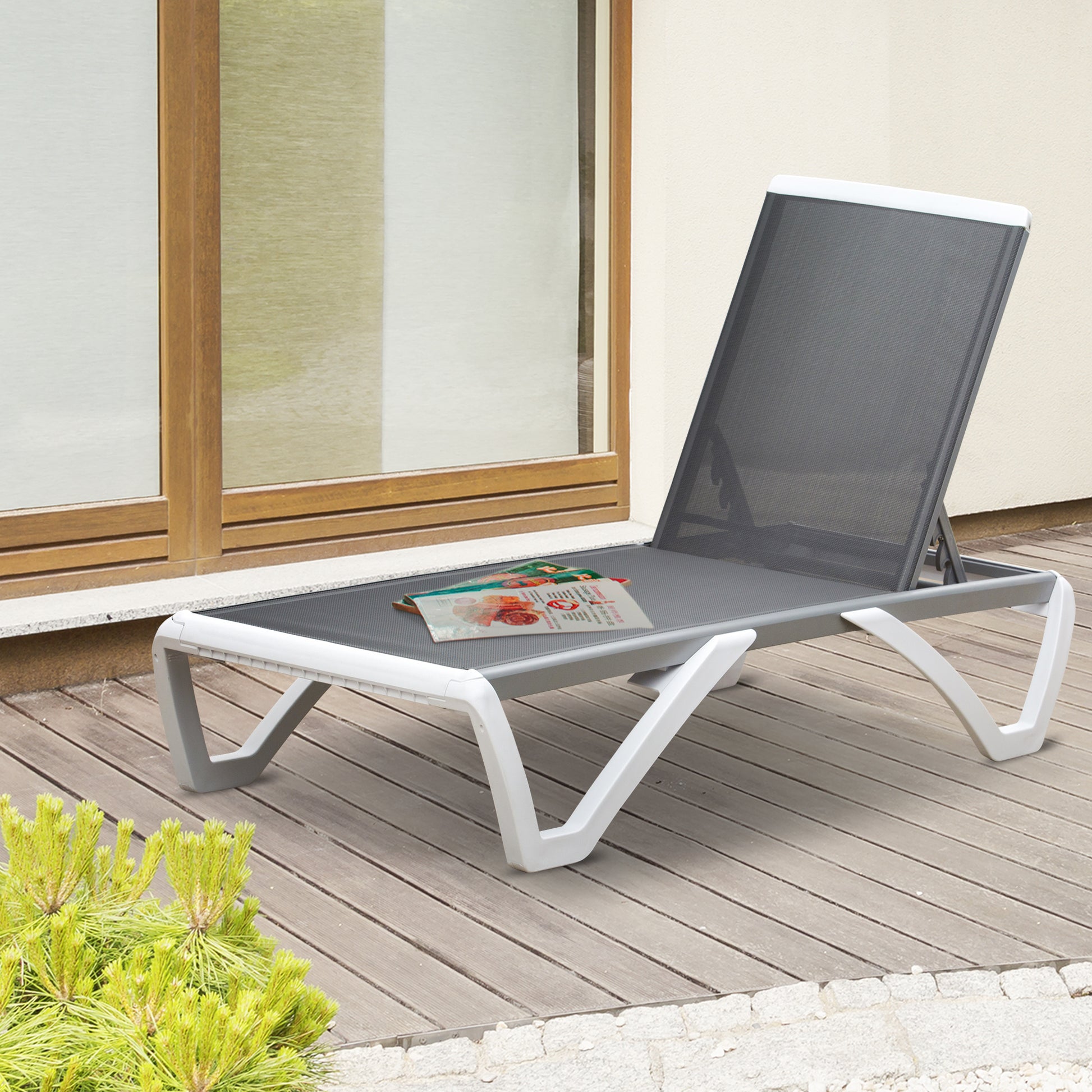 Outsunny Portable Outdoor Chaise Lounge Sun Lounger with Adjustable Back