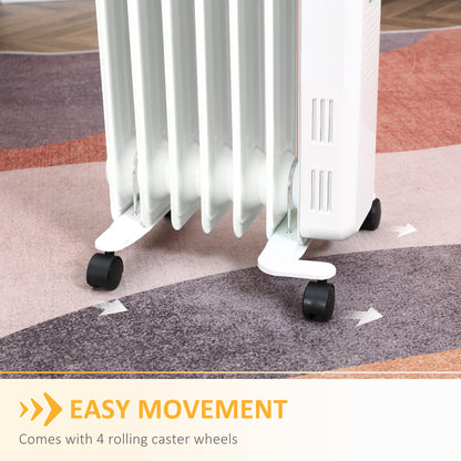 1630W 7 Fin Adjustable Oil Filled Radiator With Timer White by Homcom