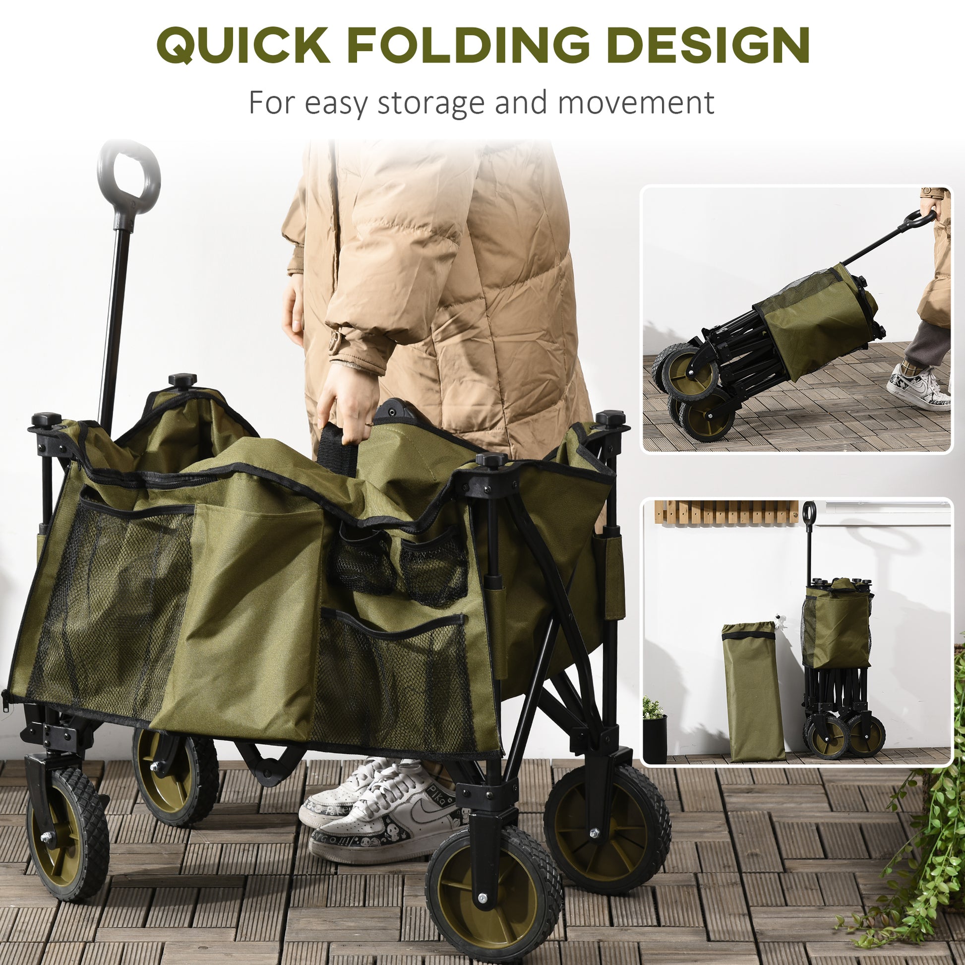 Outsunny Folding Garden Trolley on Wheels