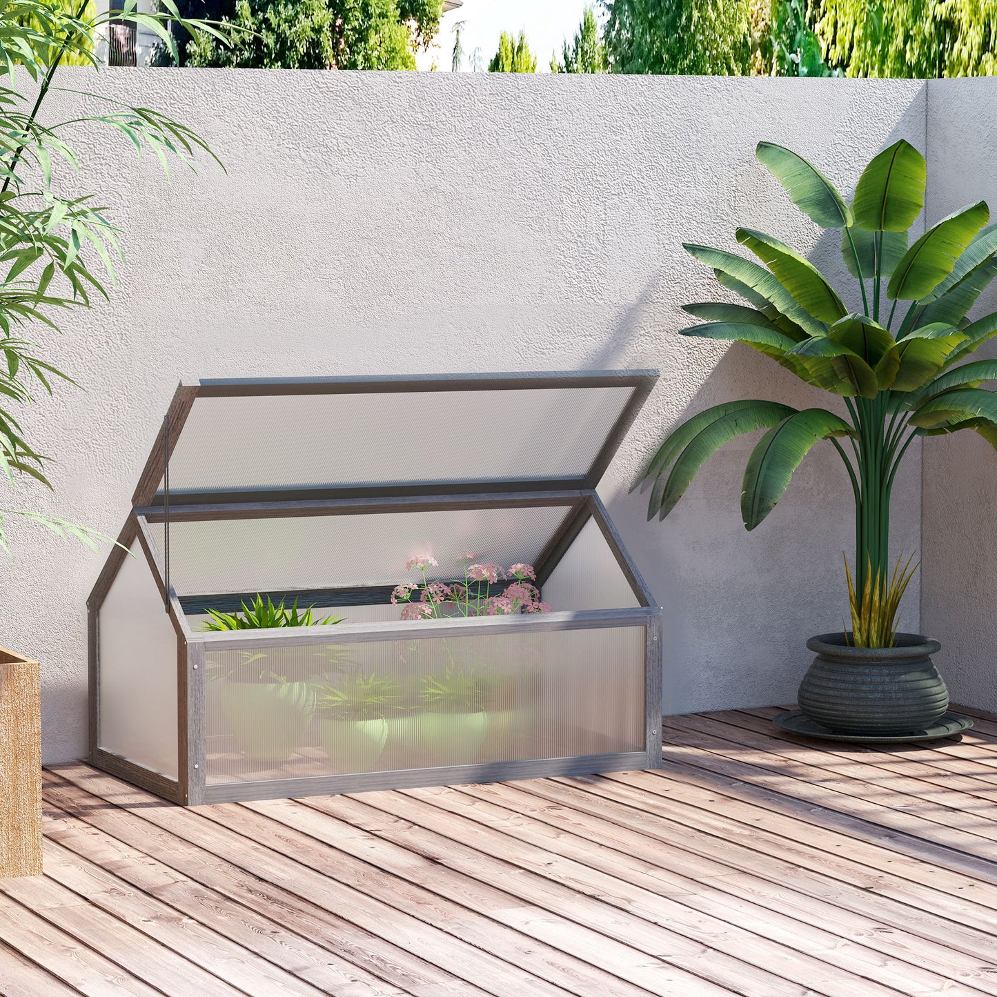 Outsunny Wooden Cold Frame Garden Polycarbonate Greenhouse with Openable Top Cover