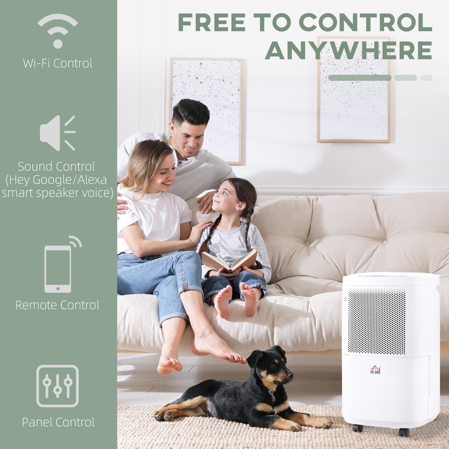 Homcom 10L/Day 2200ML Portable Quiet Dehumidifier with WiFi Smart App Control