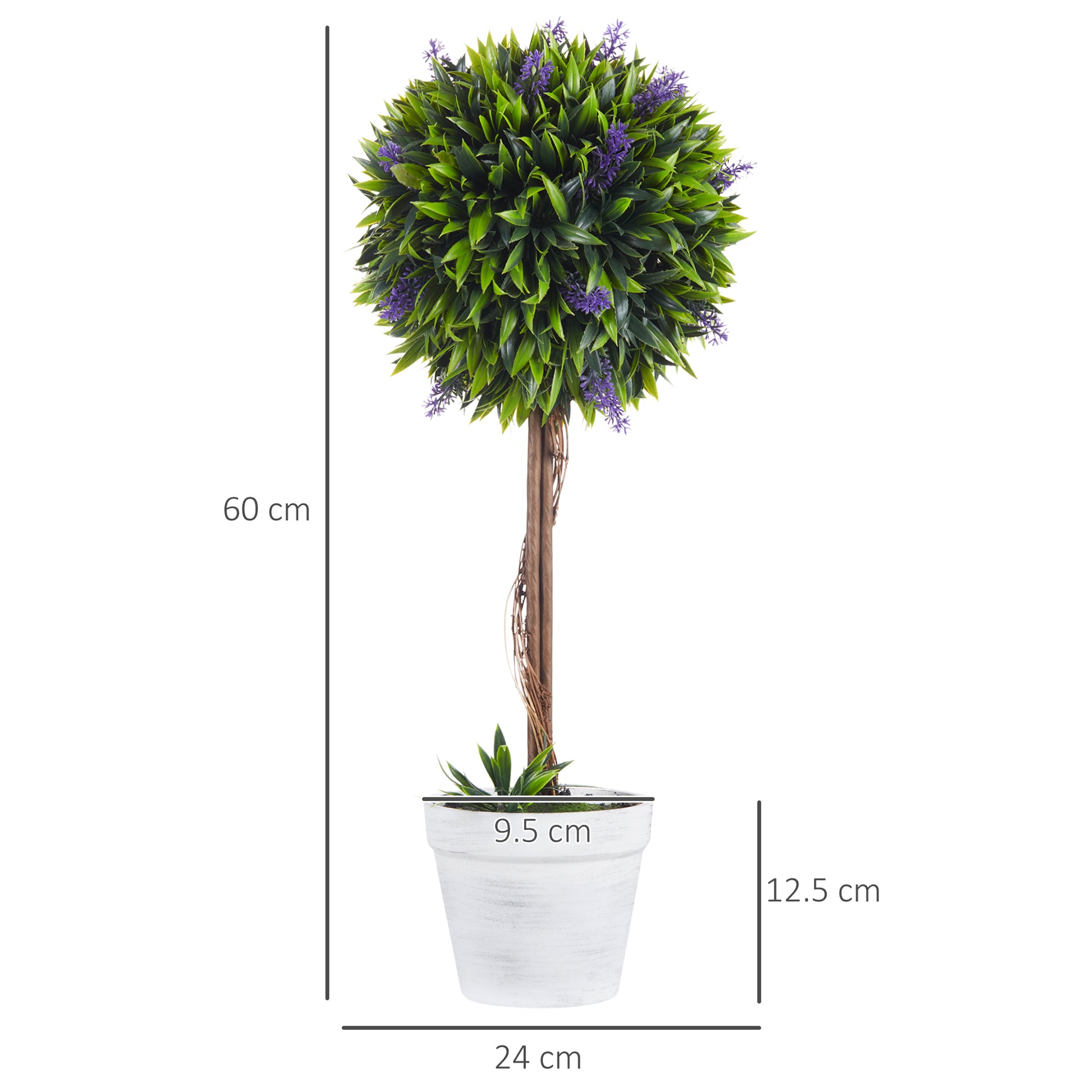 Homcom Set of 2 Decorative Artificial Plants Ball Trees with Lavender Flowers in Pot Fake Plants for Home Indoor Outdoor Decor