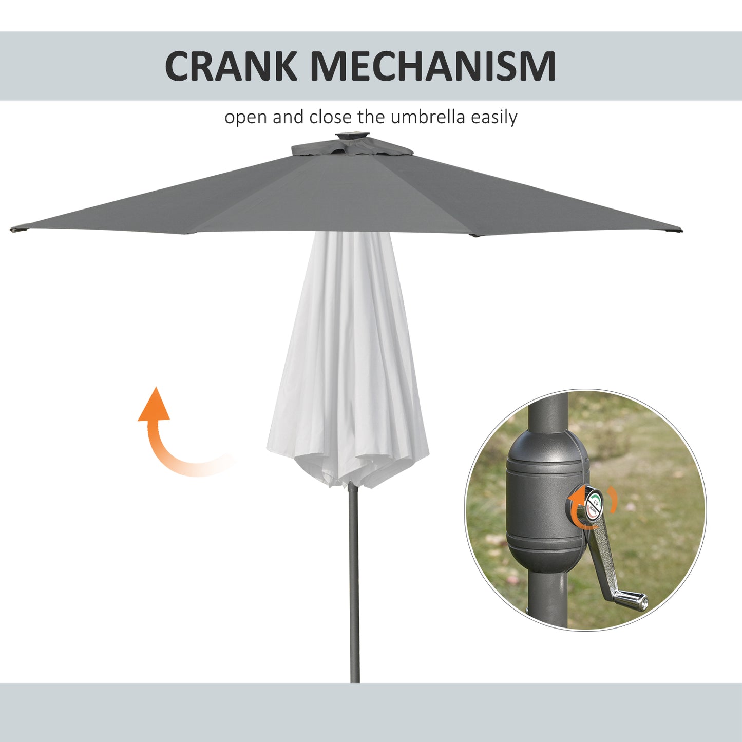 Outsunny 2.7m Patio LED Umbrella with Push Button Tilt/Crank 8 Rib Sun Shade Parasol