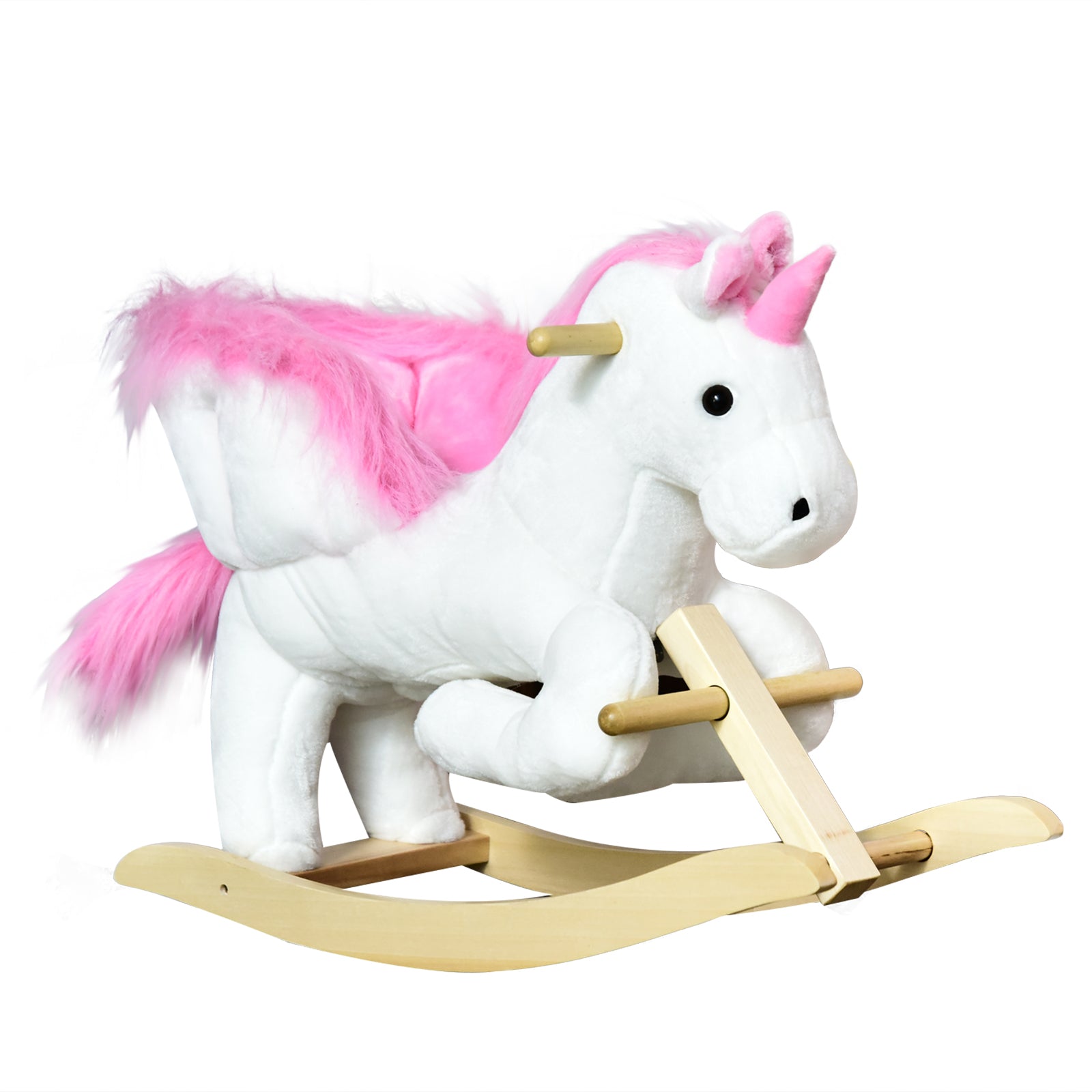 Homcom Unicorn Rocking Horse Kids Wooden Ride On Plush Toy w/ Music