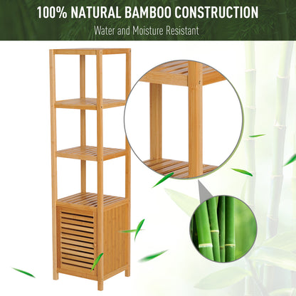 5-Tier 140cm Floor Cabinet Cupboard & Three Shelf Wood Natural by Homcom