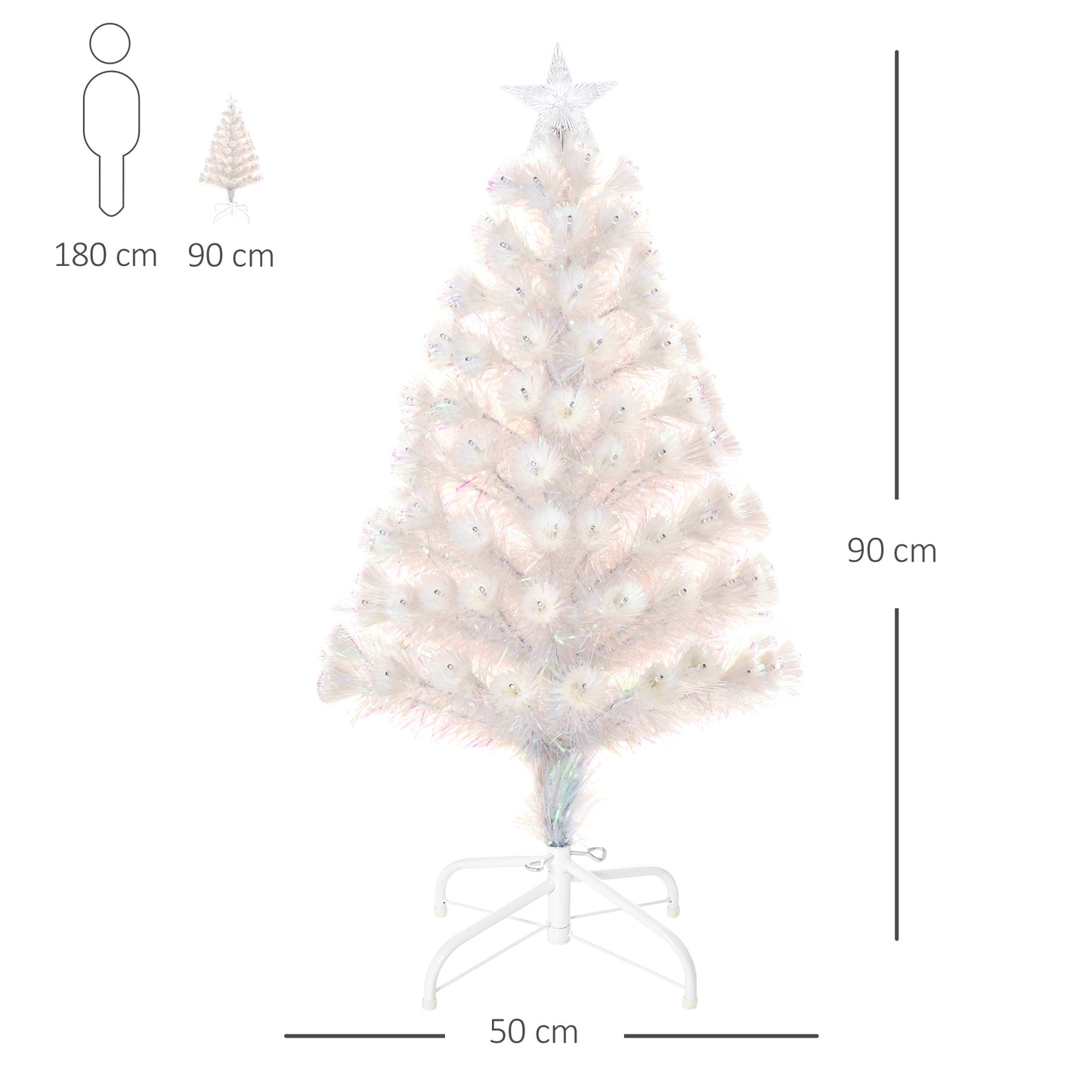 Homcom 3FT Prelit Artificial Christmas Tree with Fibre Optic LED Lights Holiday Home Xmas Decoration