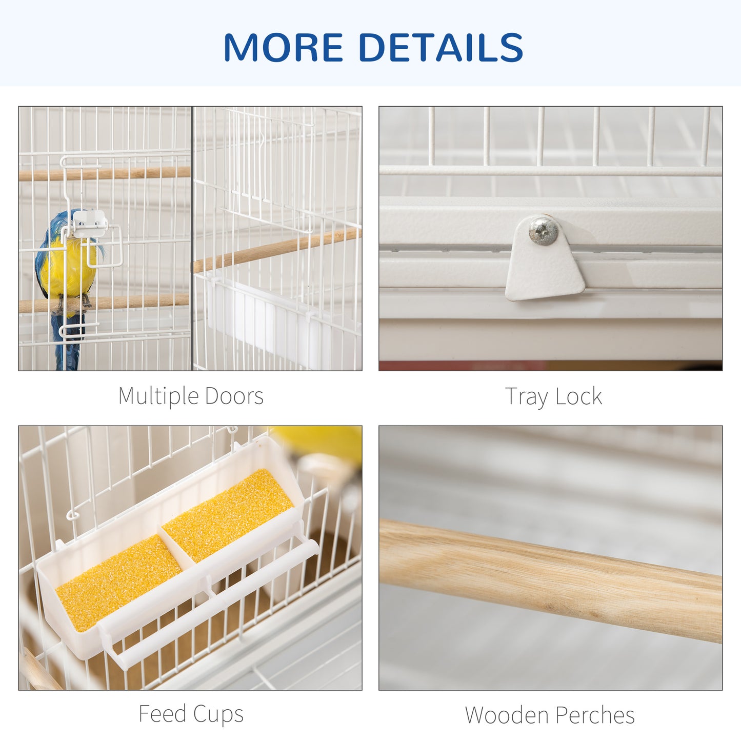 Grille 132cm Bird Cage Wheeled White by Pawhut