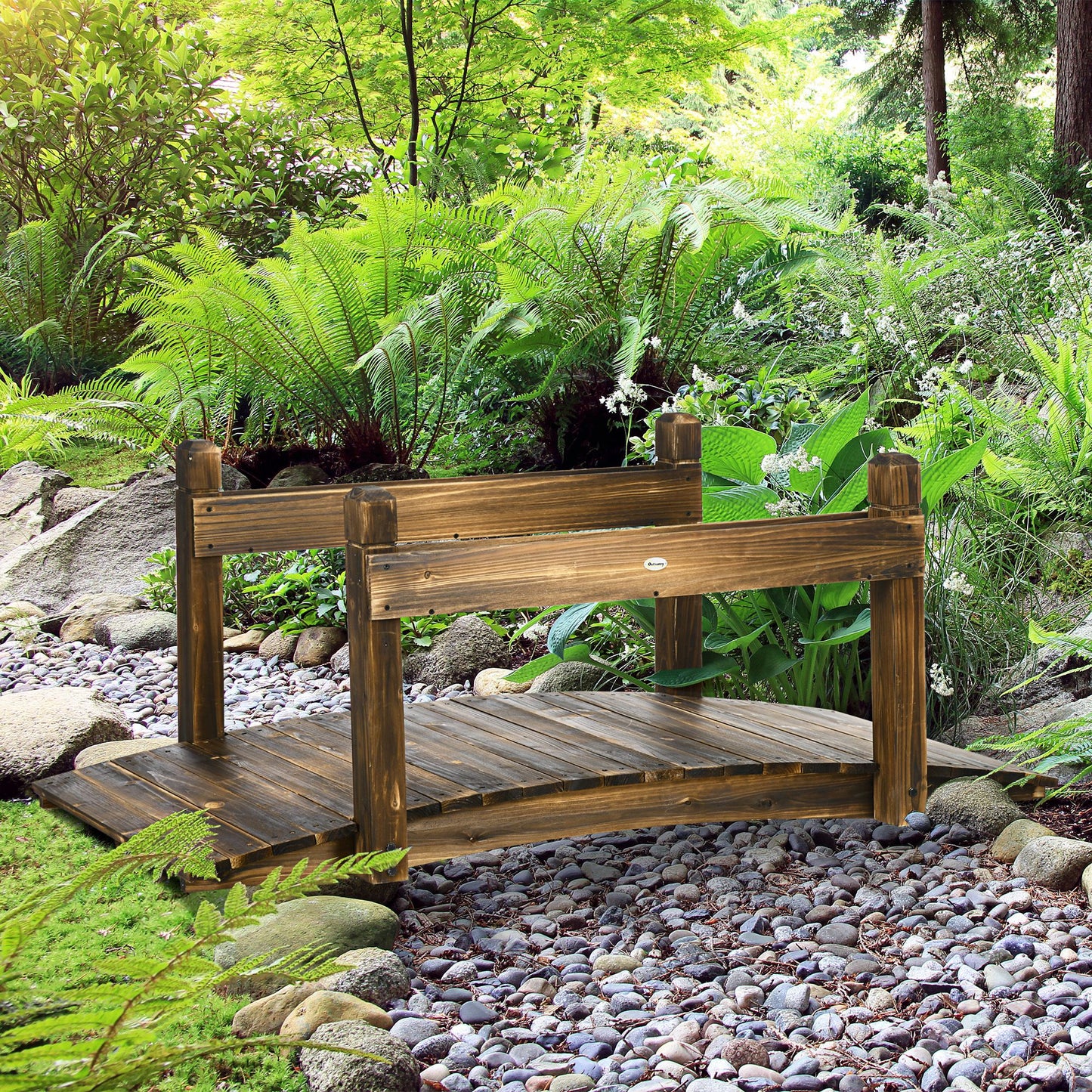 Outsunny 5Ft Wooden Garden Bridge With Planters On Safety Railings