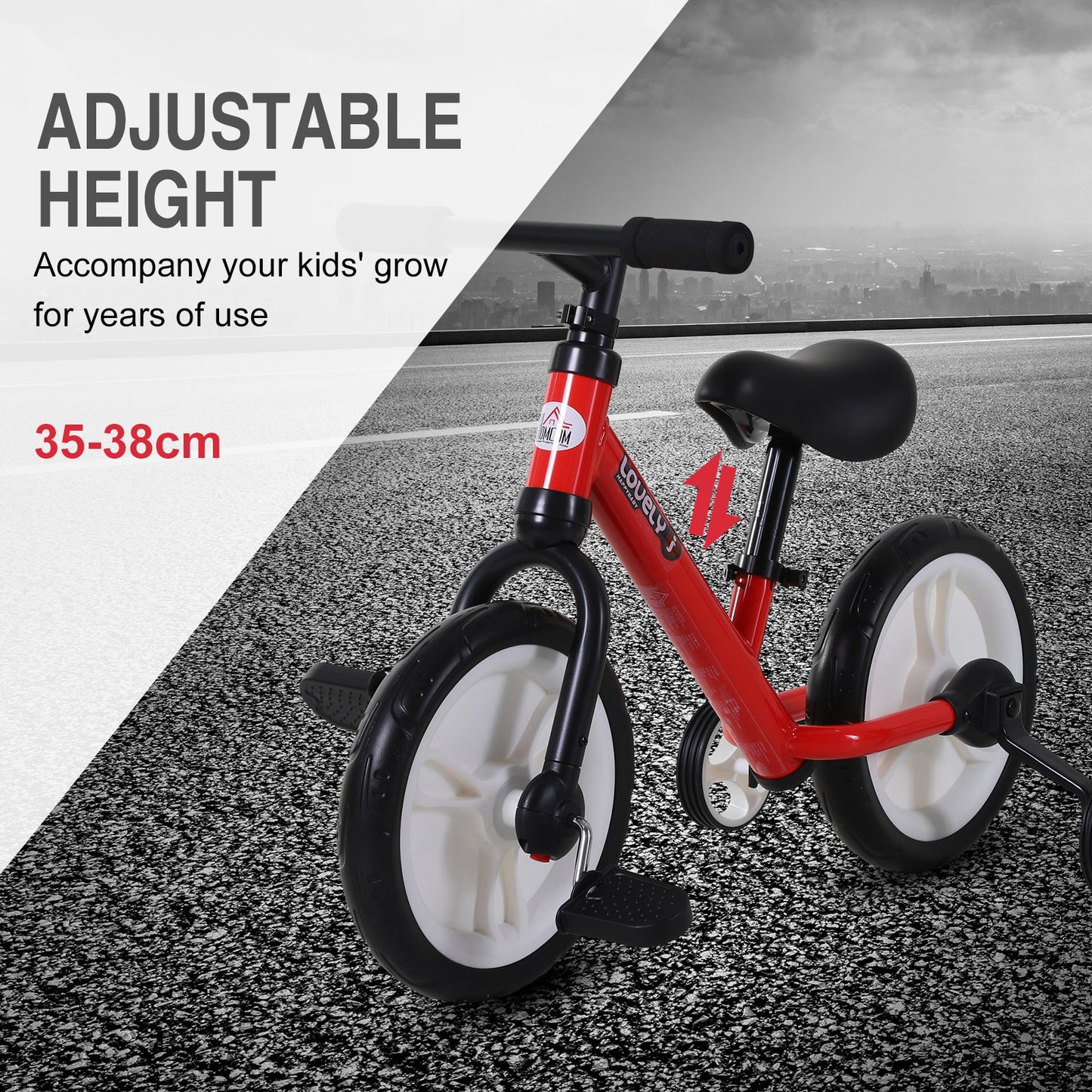 Homcom PP Toddlers Removable Stabiliser Balance Bike Red