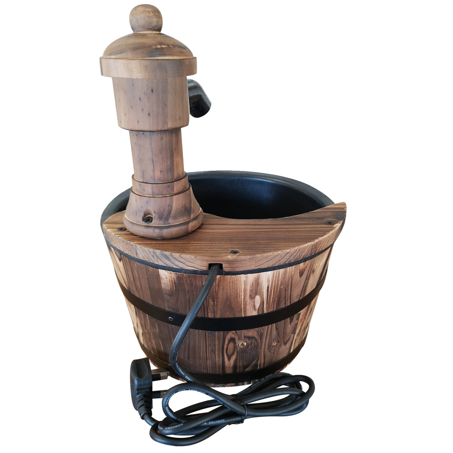 Outsunny Fir Wood Barrel Pump Fountain W/ Flower Planter