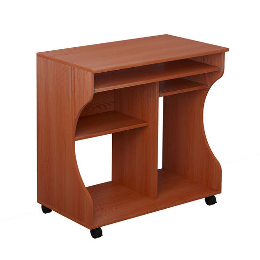 Movable Computer Desk with Sliding Keyboard Tray, PC Laptop Table with Storage Shelves, Workstation on Wheels, 80x48x76cm-0