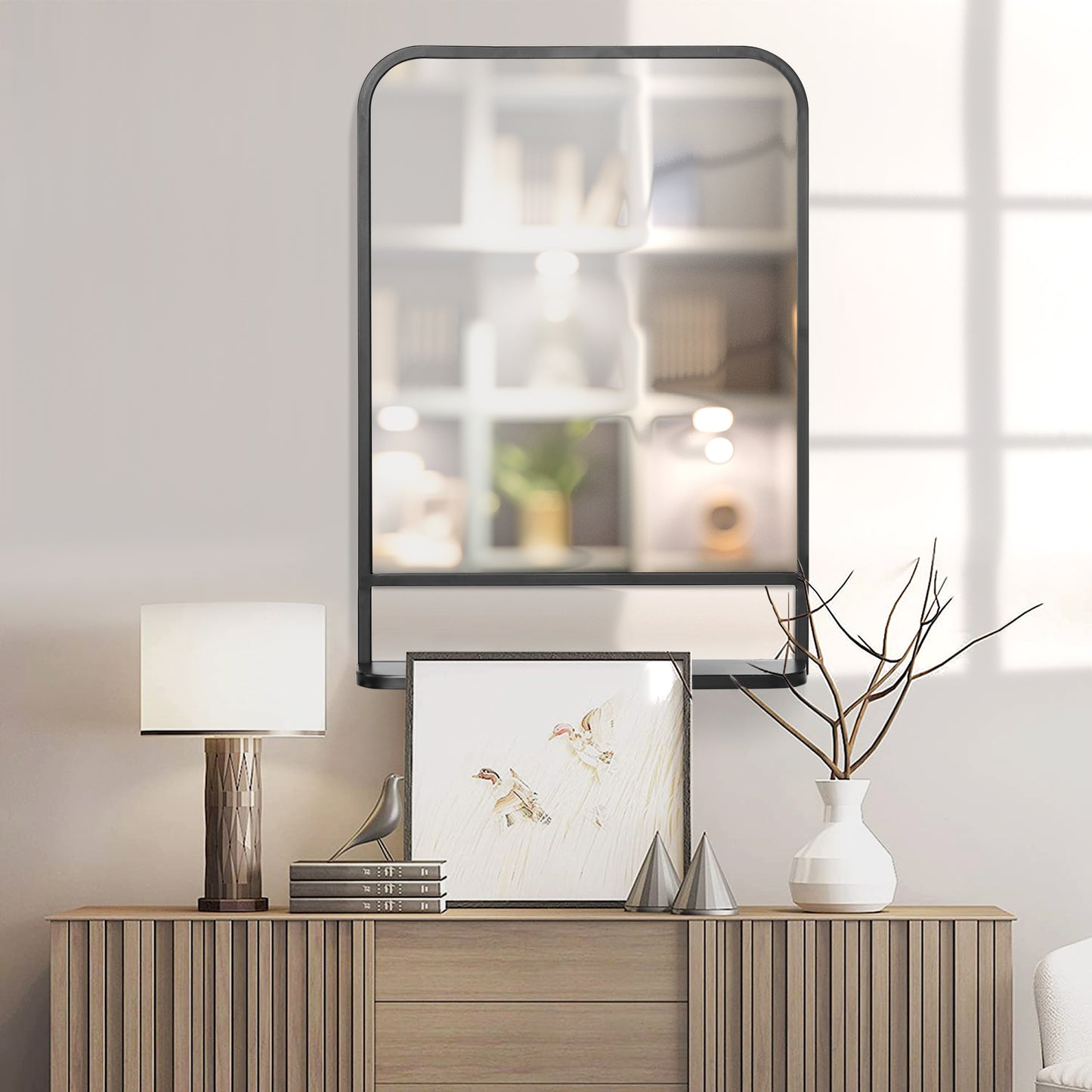 Homcom Modern Square Wall Mirror with Storage Shelf