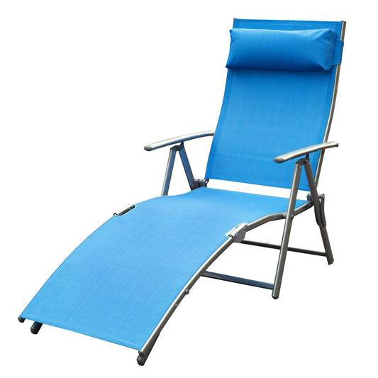 Sun Lounger Steel Frame Outdoor Folding Chaise Texteline Lounge Chair Recliner with Headrest & 7 Levels Adjustable Backrest, Blue-0