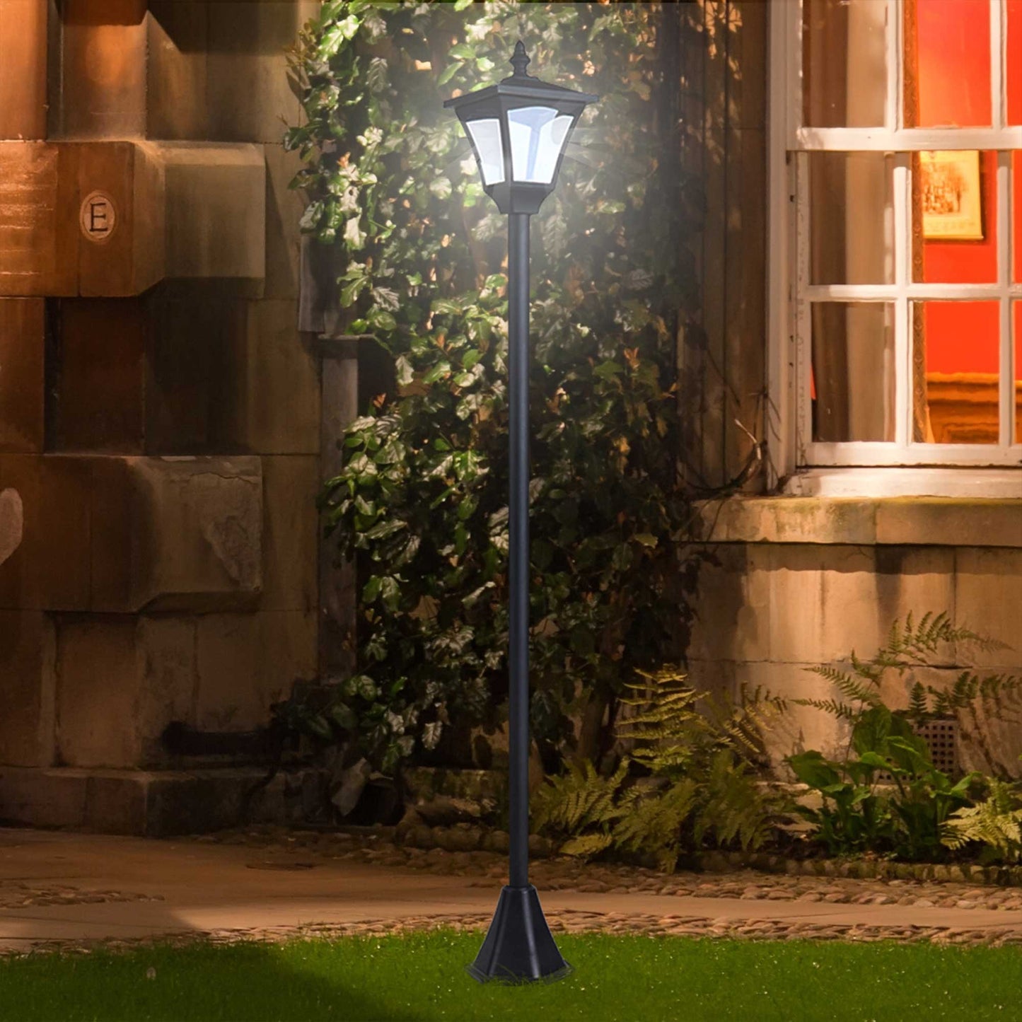 Outsunny Outdoor Garden Solar Post Lamp Sensor Dimmable LED Lantern Bollard Pathway 1.2M Tall  Black