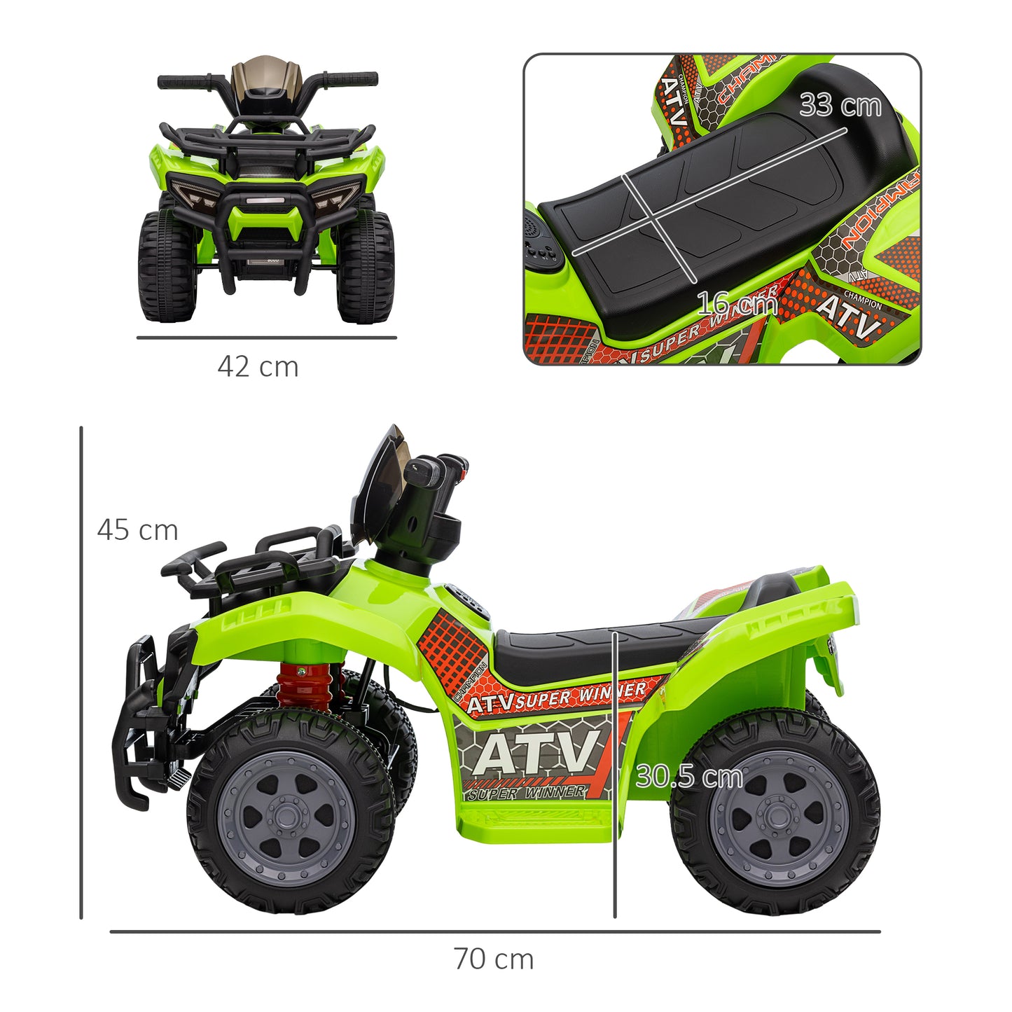 Homcom Kids Ride-on Four Wheeler ATV Car with Real Working Headlights for 18-36M