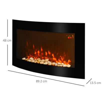 Homcom 1000/2000W LED Curved Glass Electric Wall Mounted Fire Place