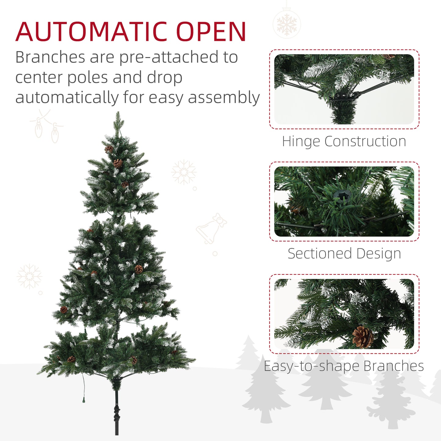 7ft Prelit Christmas Tree Artificial - White Frosted Green with LED Lights Multicoloured 1466 Tips