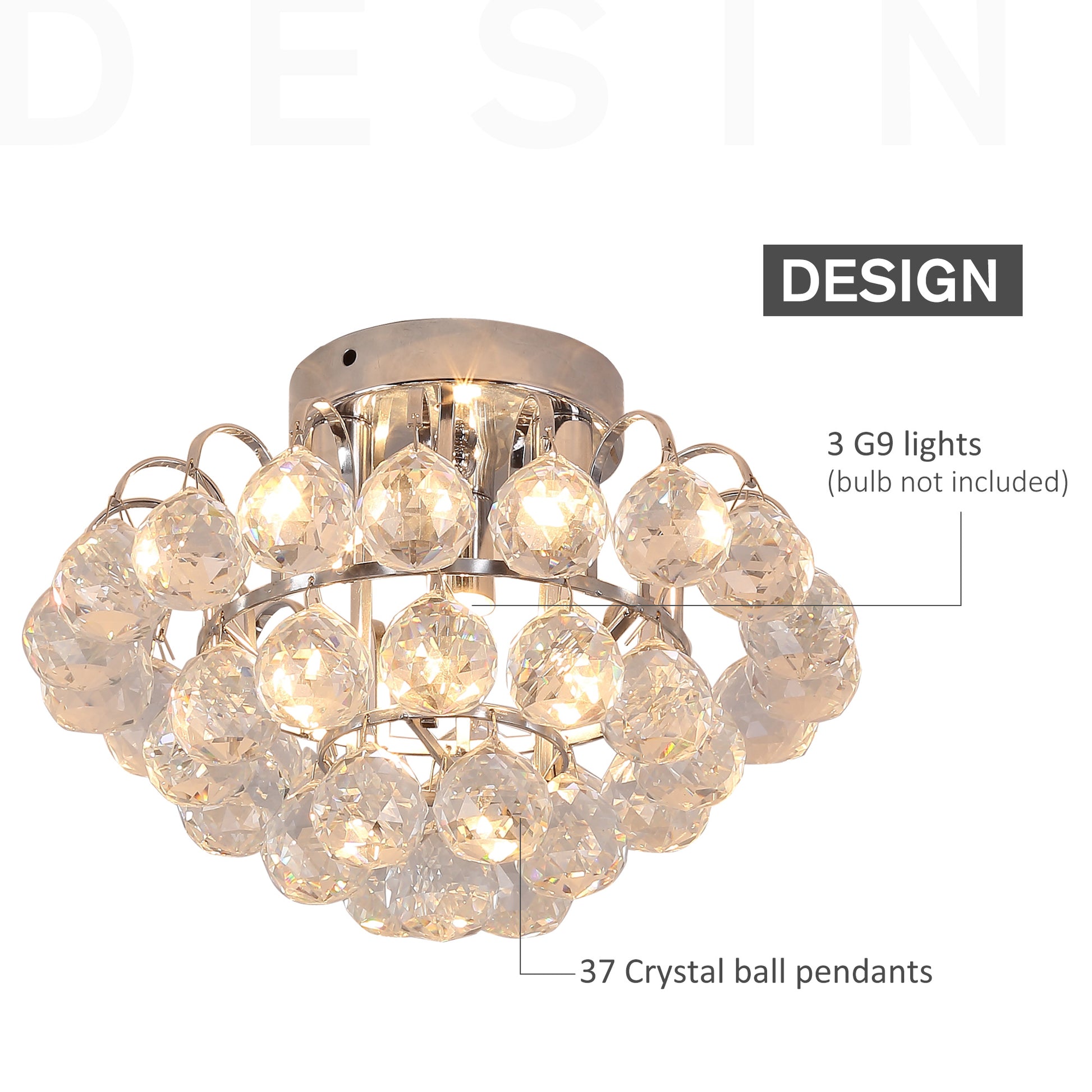 Homcom 30x30cm K9 Crystal Droplets Ceiling Pendant Light Silver