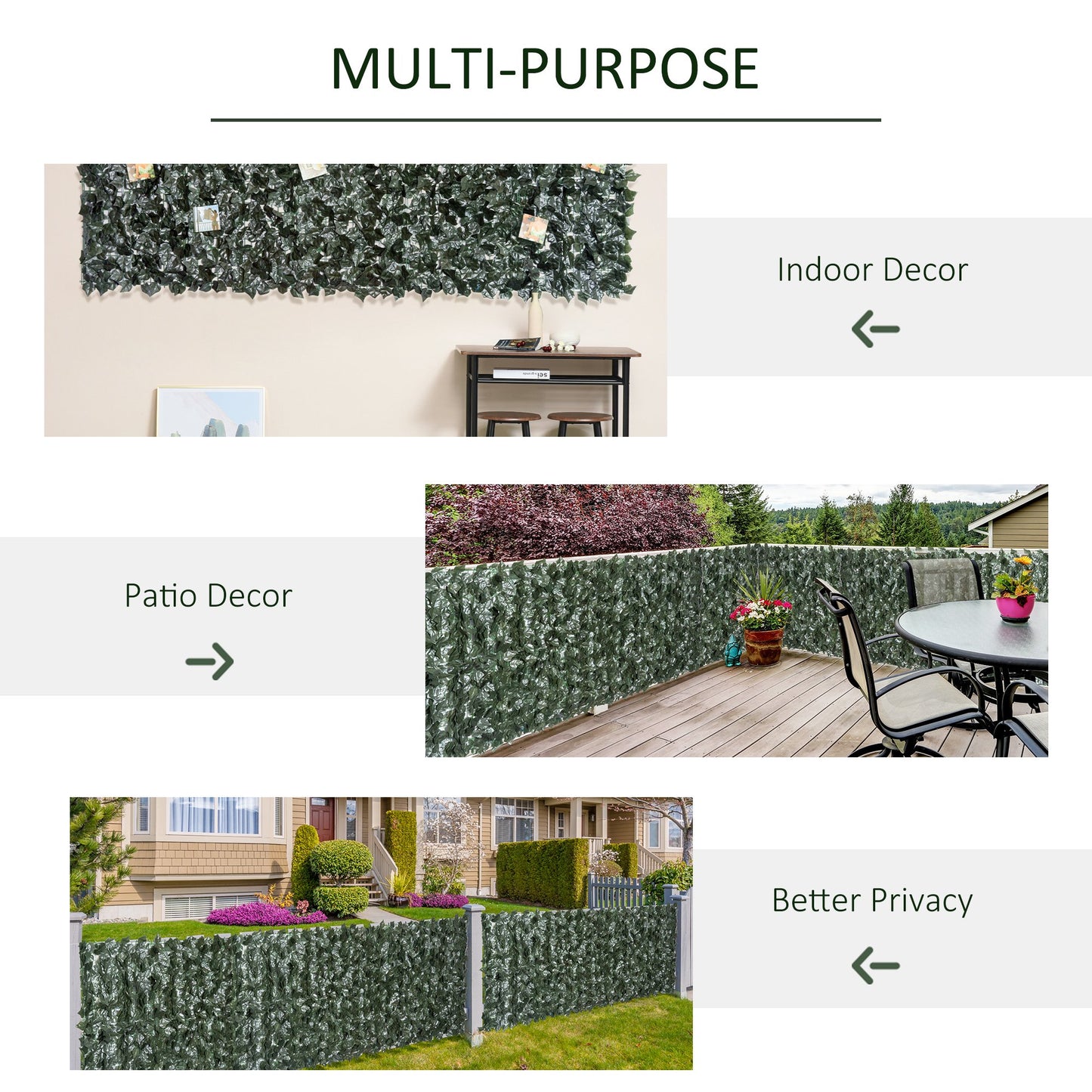 Outsunny Artificial Leaf Hedge Screen Privacy Fence Panel for Garden Outdoor Indoor Decor 2.4M x 1M Dark Green