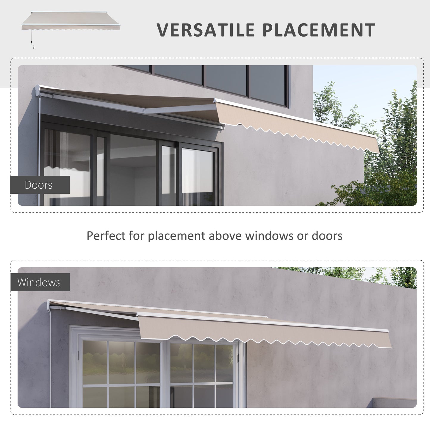 Outsunny 3.5Lx2.5M Retractable Manual/Electric Awning-Cream White/White