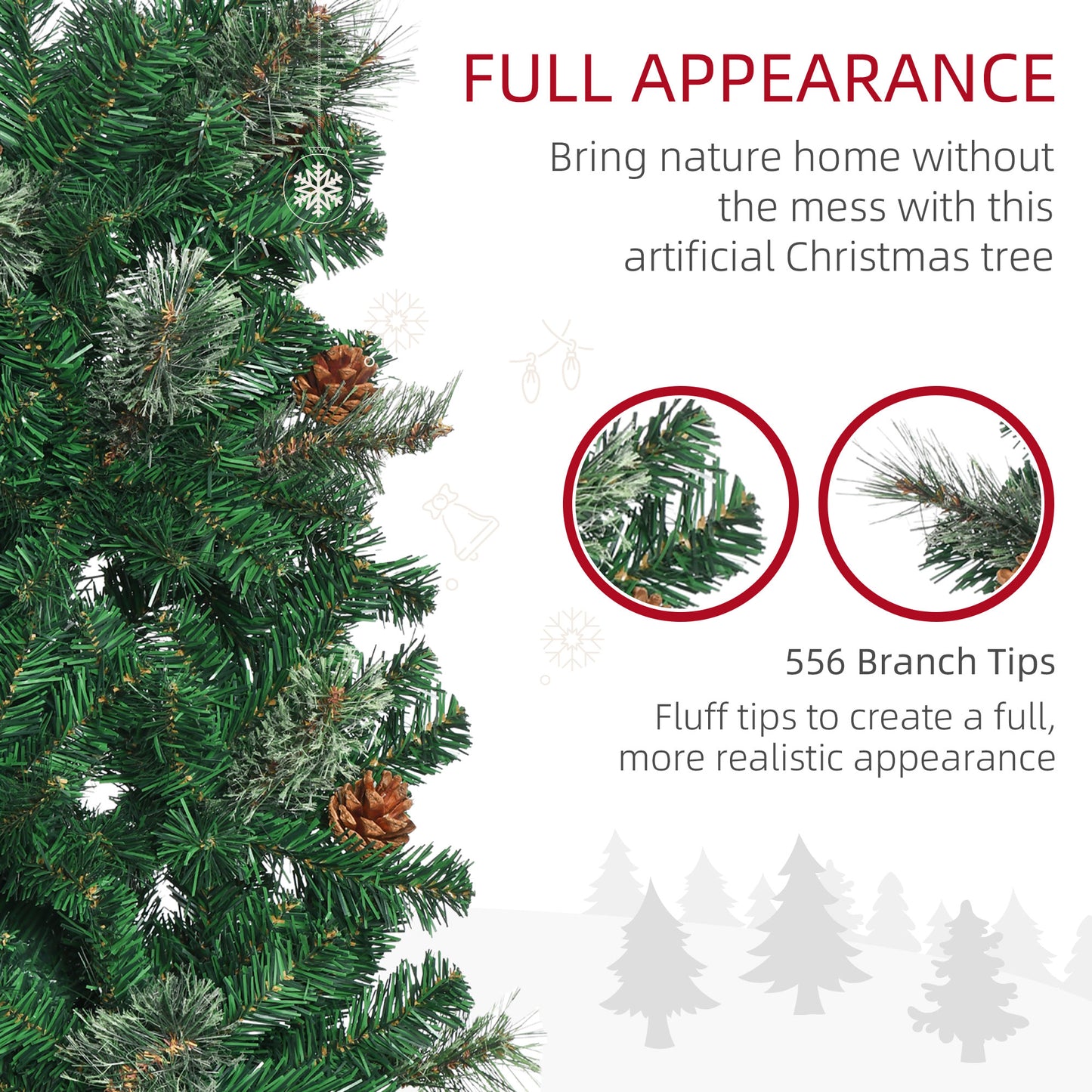 Homcom 6.5FT Tall Pencil Slim Artificial Christmas Tree with Realistic Branches