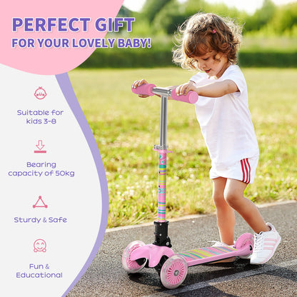 Homcom Foldable Scooter for Kids with 3 Wheel Adjustable Height Flashing Wheels