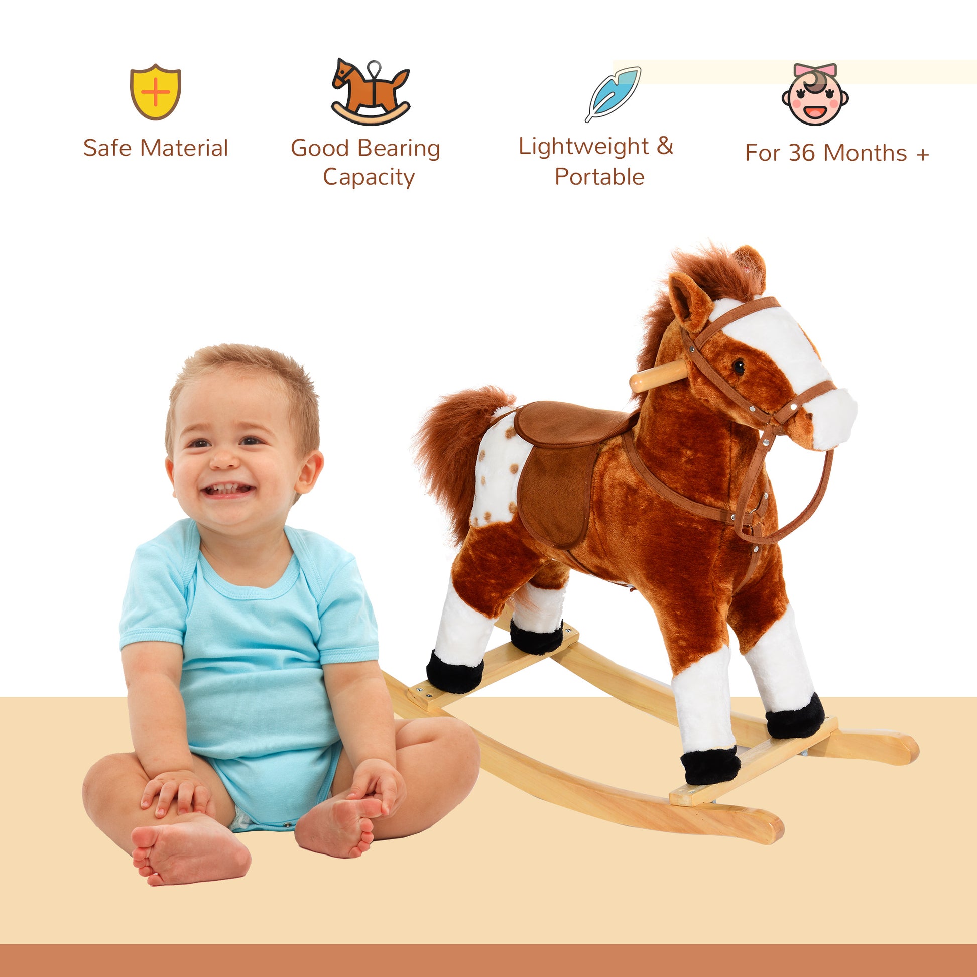 Homcom Children Plush Rocking Horse with Sound-Brown