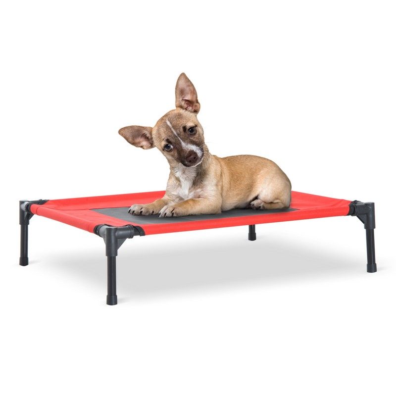 Pawhut Medium Elevated Pet Bed 76Lx61Wx18H cm-Black/Red