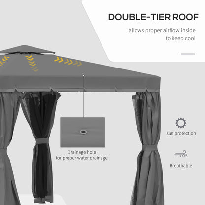 Outsunny 3 x 3(m) Patio Gazebo Canopy Garden Pavilion Tent Shelter Marquee with 2 Tier Water Repellent Roof