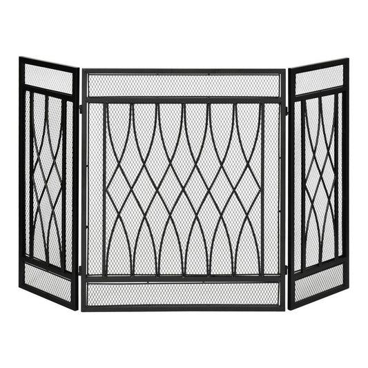 Homcom 3-Panel Folding Fireplace Screen Home Metal Mesh Fire Spark Guard 126L X 3W X 80H cm-Black