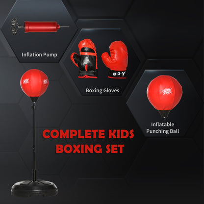 Homcom Free Standing Punching Ball Speed Boxing Bag with Gloves and Inflator for Kids