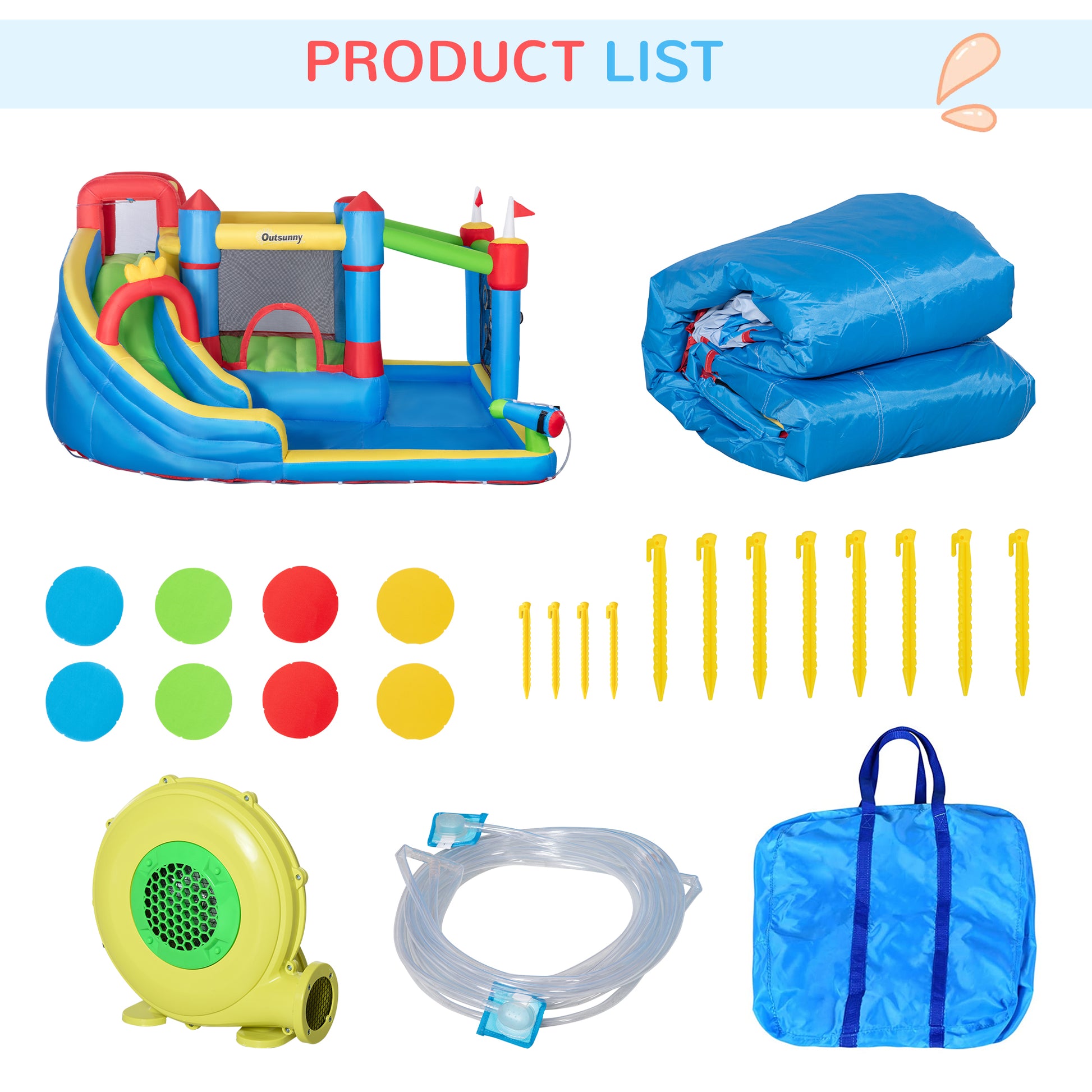 Outsunny 5 in 1 Kids Bounce Castle Large Castle Style Inflatable House Slide Trampoline Pool Water Gun Climbing Wall with Inflator Carrybag Patches for Kids Age 3-8