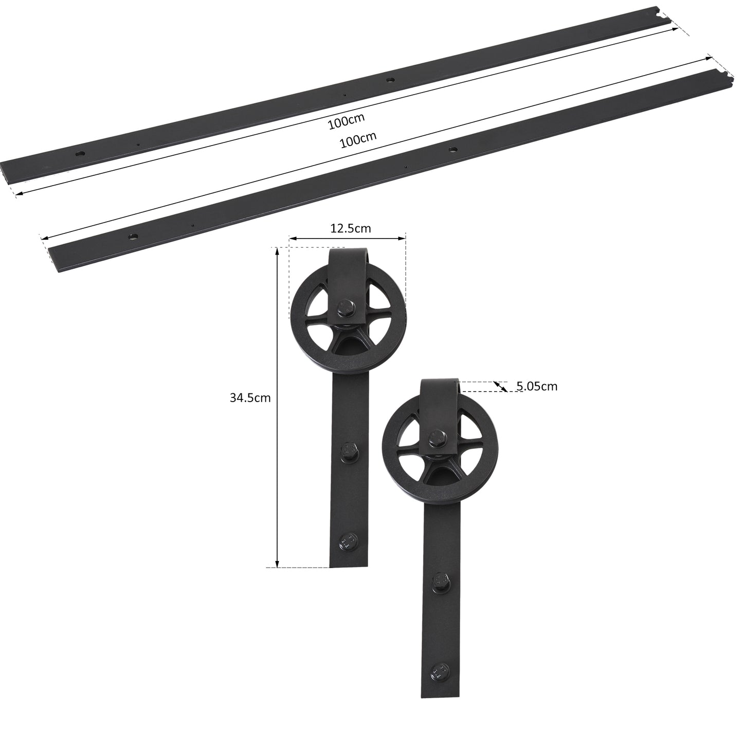 Homcom Carbon Steel 6.6 FT Sliding Barn Door Hardware Kit-Frosted Black