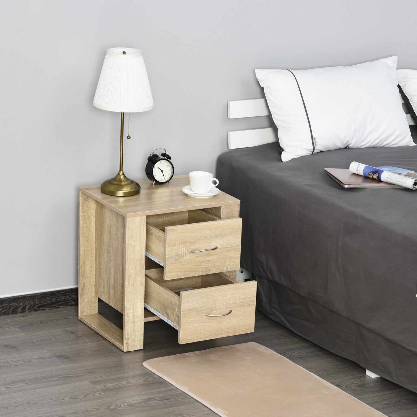 Homcom Bedside Table with 2 Drawers